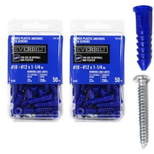 Expansion Anchors with Screws Assortment Set, Designed for Drywall and Plaster